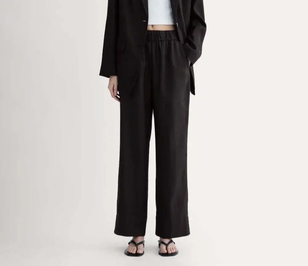 Everlane Women's Size XS Black Linen Mid-Rise Straight E-Waist Pull On Pants